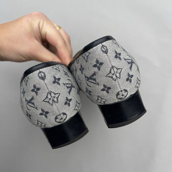 Louis Vuitton Mini Lin Navy And Grey Mules Size 38 US 8 - Picture 11 of 13